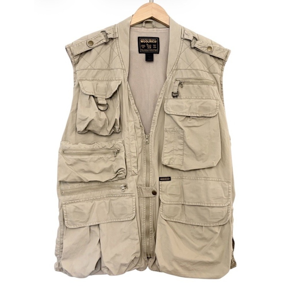 Vintage Woolrich Utility Fishing Vest Mens XL Tan Safari Gorpcore Tactical 90s